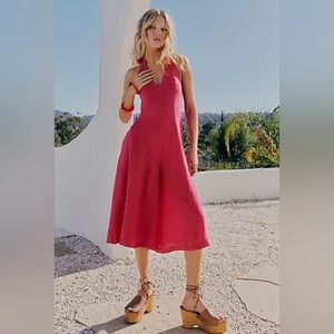 Free People Free-est Reese Linen Culotte One-Piece Jumpsuit Sz XS Hot Pink